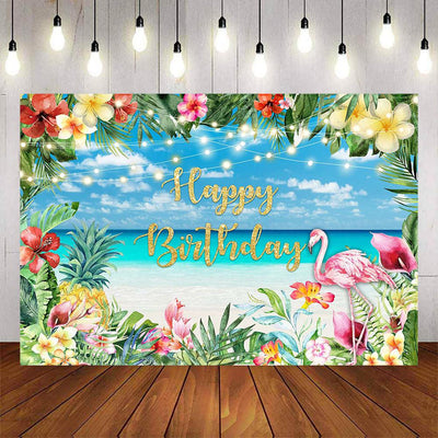 Mocsicka Hawaii Theme Pineapple and Flamingo Summer Beach Backdrop-Mocsicka Party
