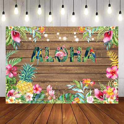Mocsicka Wooden Board Pineapple Flamingo Aloha Theme Backdrop-Mocsicka Party