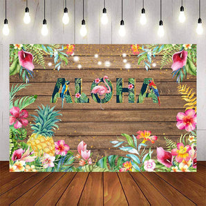 Mocsicka Wooden Board Pineapple Flamingo Aloha Theme Backdrop-Mocsicka Party