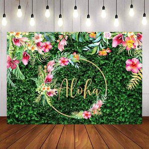 Mocsicka Green Grass and Aloha Flowers Photo Backdrop-Mocsicka Party