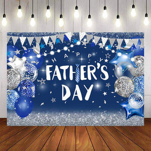 Mocsicka Blue and Sliver Balloons Happy Father's Day Backdrop-Mocsicka Party