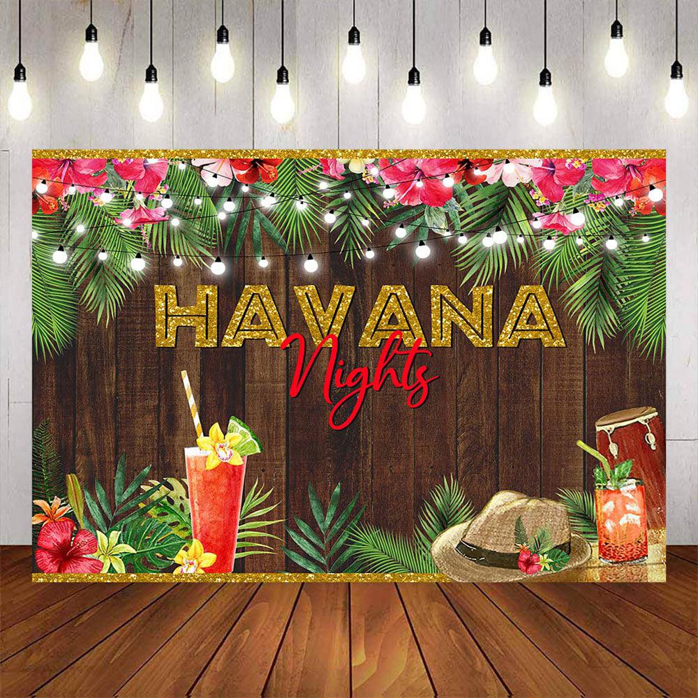 Mocsicka Havana Night Plam Leaves Wooden Board Backdrop-Mocsicka Party