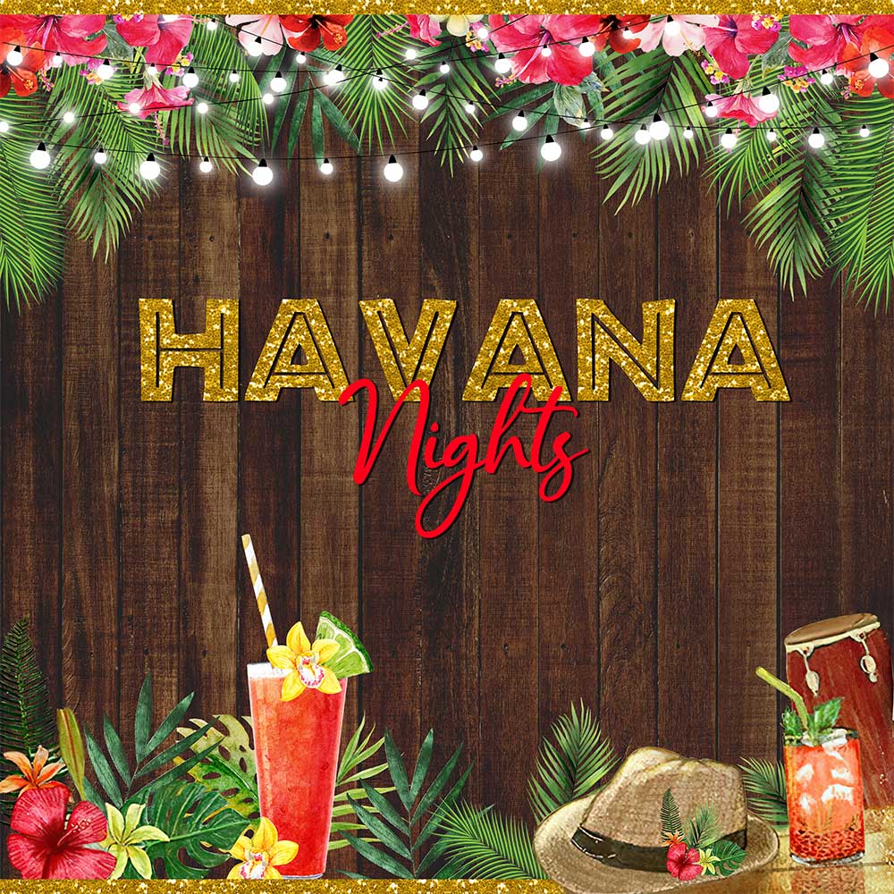 Mocsicka Havana Night Plam Leaves Wooden Board Backdrop