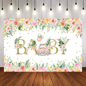 Mocsicka Spring Floral Pink Truck Baby Shower Backdrop-Mocsicka Party