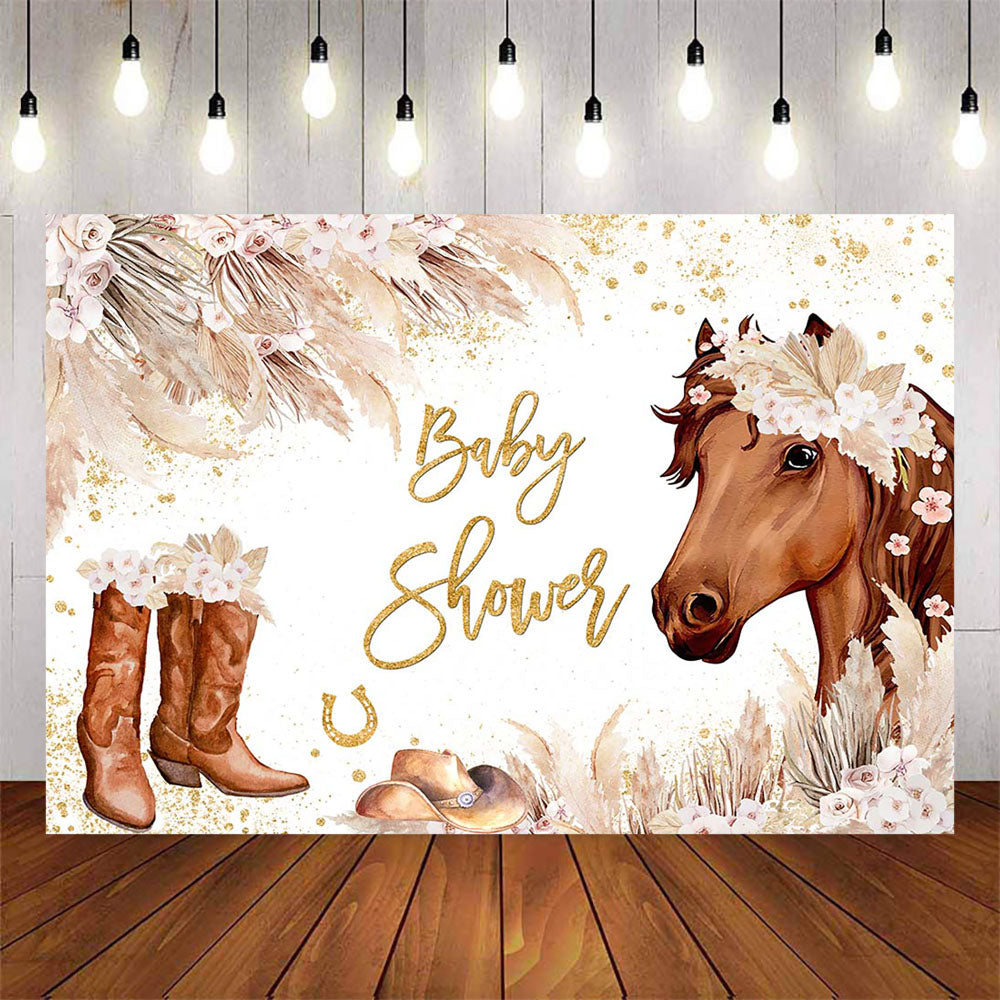 Mocsicka Cowboy Boots and Horse Baby Shower Backdrop-Mocsicka Party
