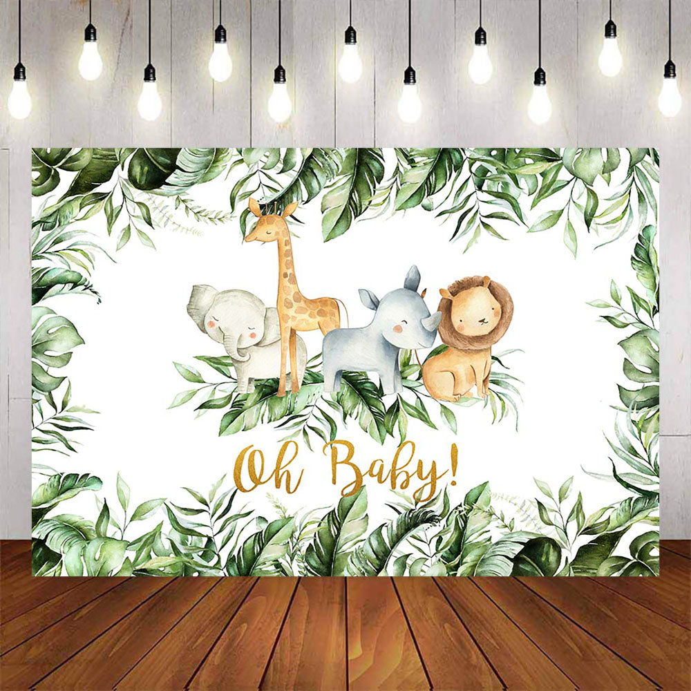 Mocsicka Plam Leaves and Wild Animals Oh Baby Shower Backdrop-Mocsicka Party