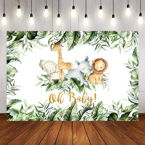 Mocsicka Plam Leaves and Wild Animals Oh Baby Shower Backdrop-Mocsicka Party