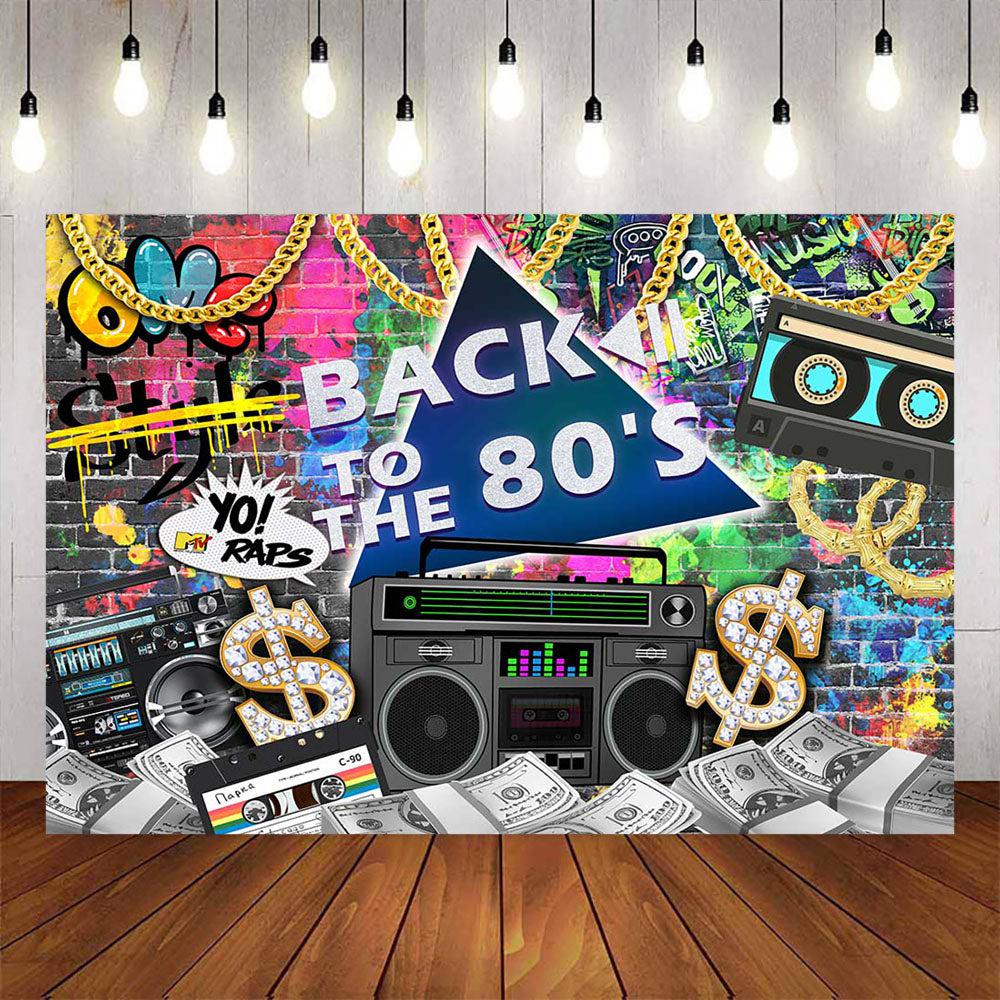 Mocsicka Back to the 80's Graffiti Wall and Retro Radio Gold Chain Backdrop-Mocsicka Party
