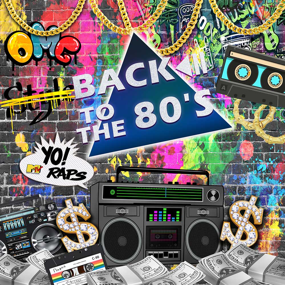 Mocsicka Back to the 80's Graffiti Wall and Retro Radio Gold Chain Backdrop