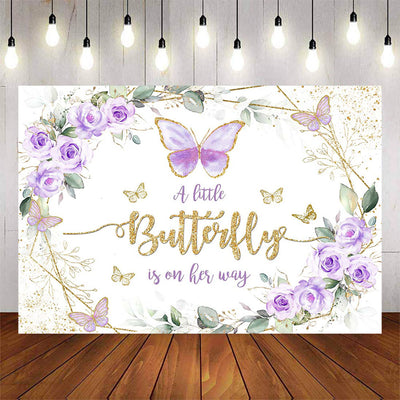 Mocsicka Purple Butterfly and Flowers Baby Shower Backdrop-Mocsicka Party