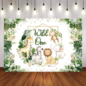 Mocsicka Plam Leaves and Little Animals Wild One Birthday Backdrop-Mocsicka Party