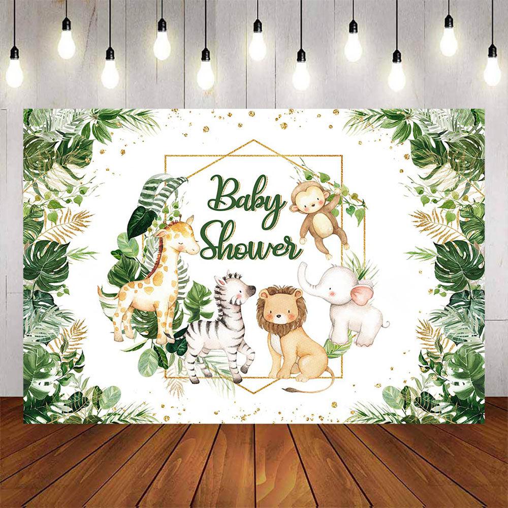 Mocsicka Plam Leaves and Little Animals Baby Shower Backdrop-Mocsicka Party
