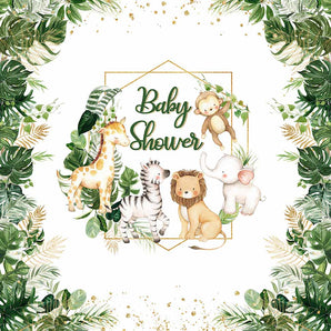 Mocsicka Plam Leaves and Little Animals Baby Shower Backdrop