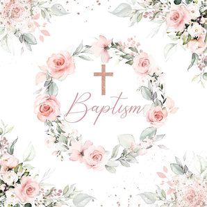 Mocsicka Pink Flowers Wreath Baptism Baby Shower Backdrop