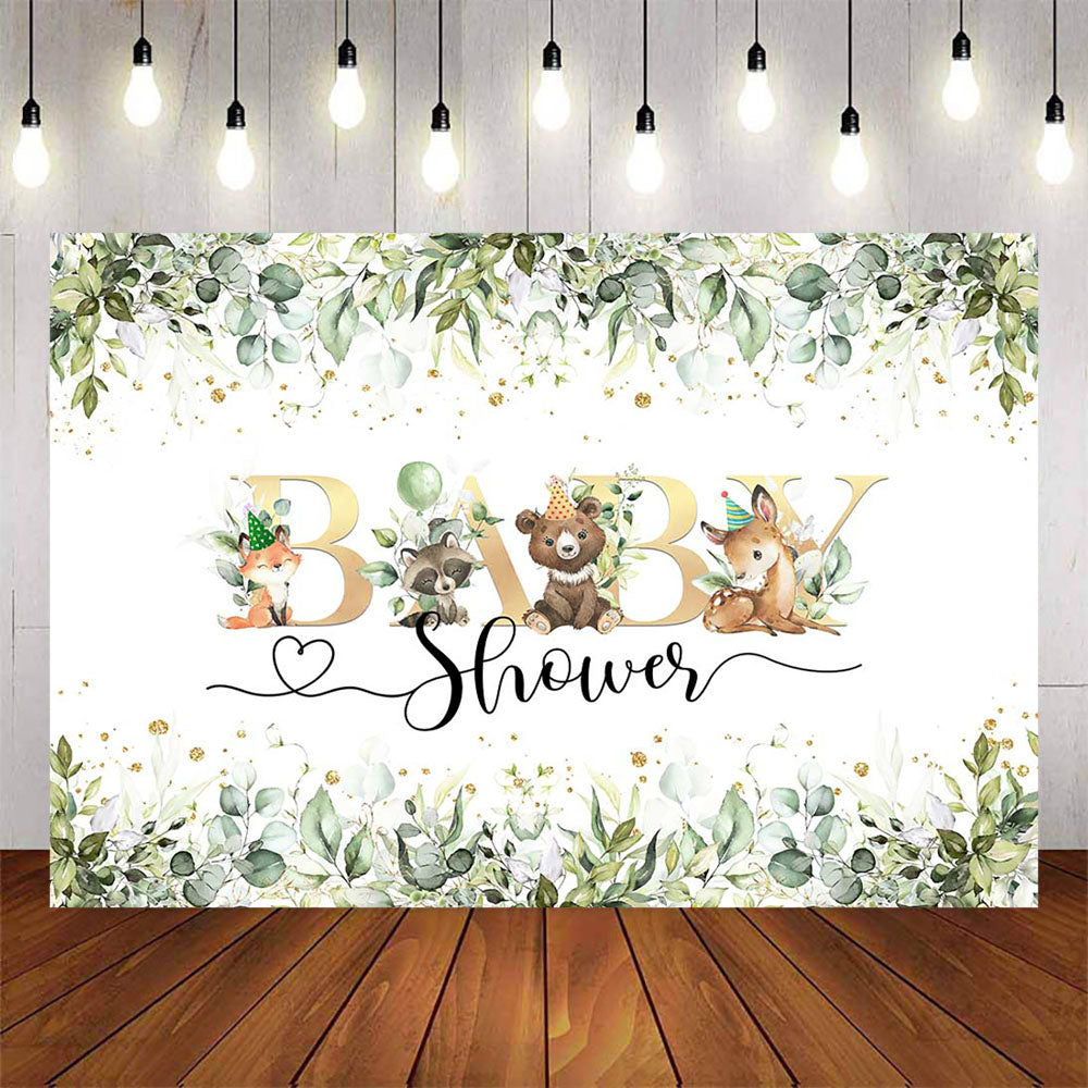 Mocsicka Green Leaves and Gold Dots Baby Shower Backdrop-Mocsicka Party