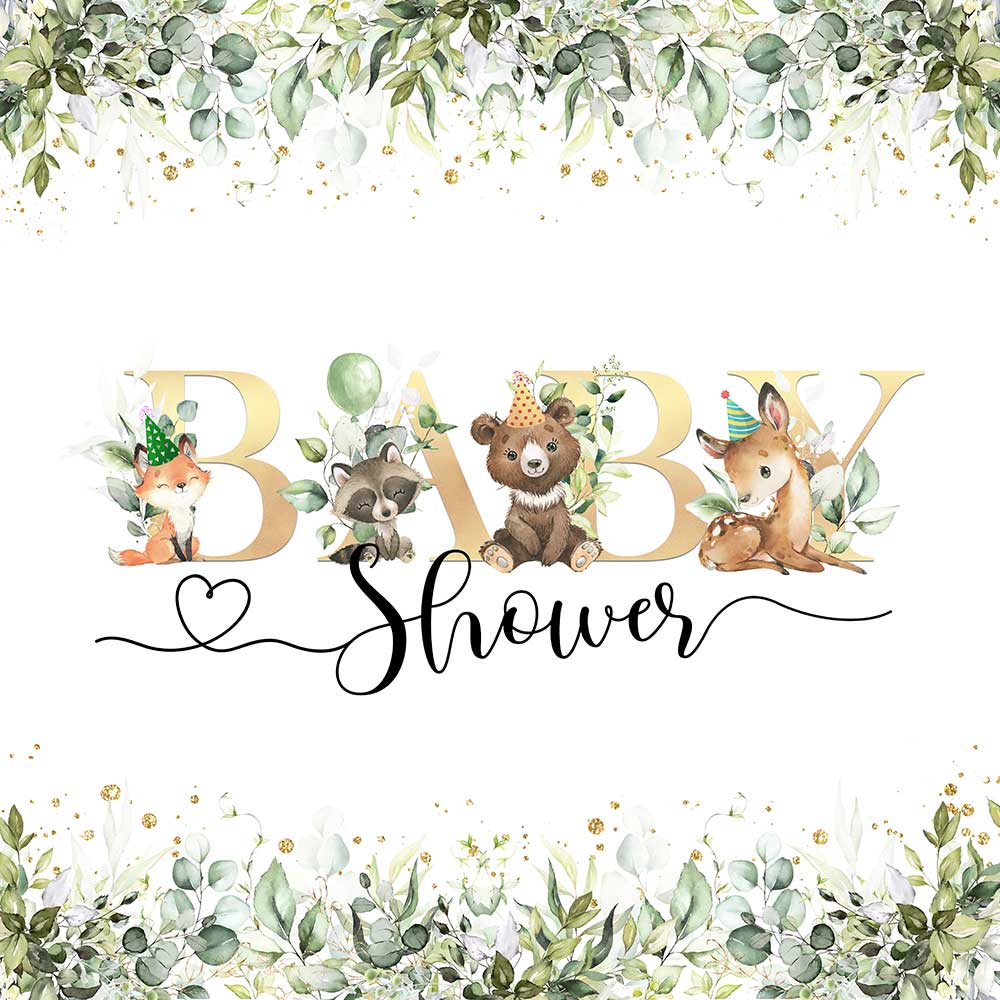 Mocsicka Green Leaves and Gold Dots Baby Shower Backdrop