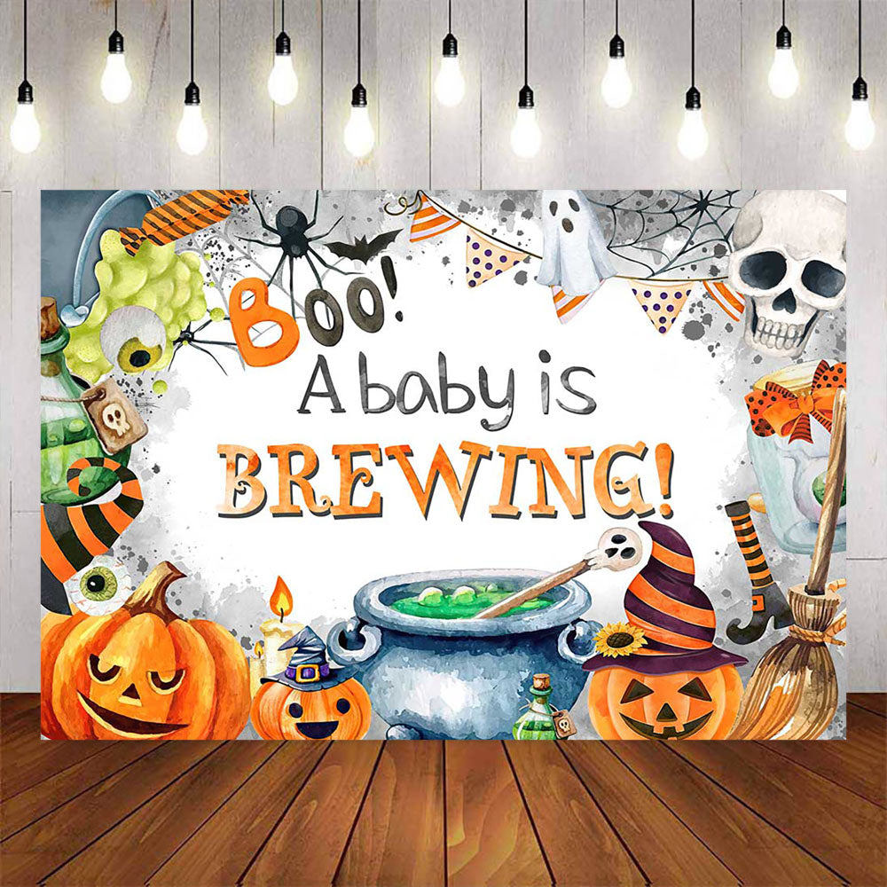 Mocsicka Boo A Baby is Brewing Halloween Theme Backdrop-Mocsicka Party