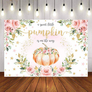 Mocsicka Sweet Little Pumpkin and Flowers Baby Shower Backdrop-Mocsicka Party