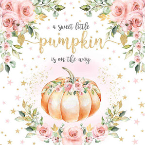 Mocsicka Sweet Little Pumpkin and Flowers Baby Shower Backdrop