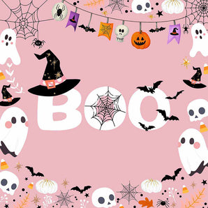 Mocsicka Halloween Theme Boo and Ghost Pink Photo Backdrop