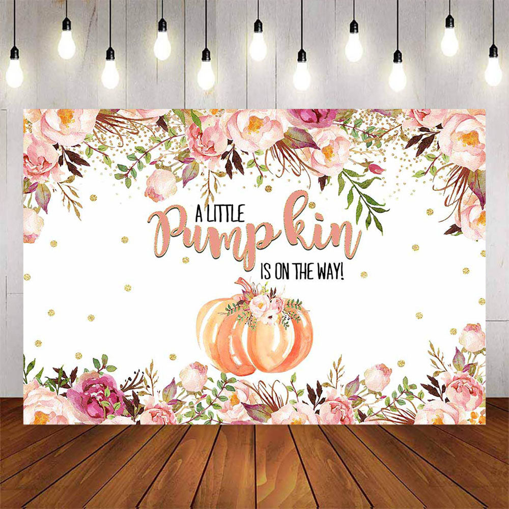 Mocsicka Little Pumpkin and Pink Flowers Baby Shower Backdrop-Mocsicka Party