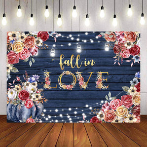 Mocsicka Blue Board and Pumpkin Flowers Fall in Love Backdrop-Mocsicka Party
