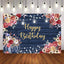 Mocsicka Blue Board and Pumpkin Flowers Happy Birthday Backdrop