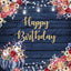 Mocsicka Blue Board and Pumpkin Flowers Happy Birthday Backdrop