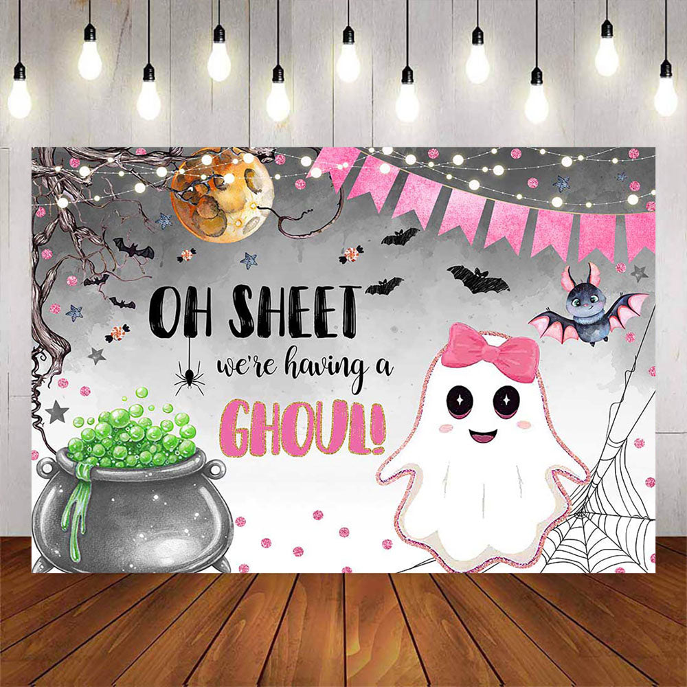 Mocsicka Halloween Theme Little PInk Ghoul Baby Shower Backdrop-Mocsicka Party