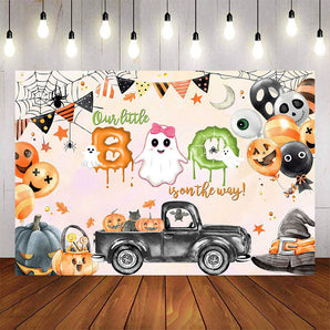 Mocsicka Little Ghoul Pumpkin Truck Halloween Theme Baby Shower Banner-Mocsicka Party