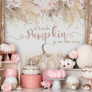 Mocsicka A Little pink Pumpkin is on the Way Baby Shower Back Drops Flower Background-Mocsicka Party