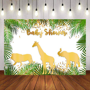 Mocsicka Golden Animals Baby Shower Backdrop Safari Plam Leaves Photo Banners-Mocsicka Party