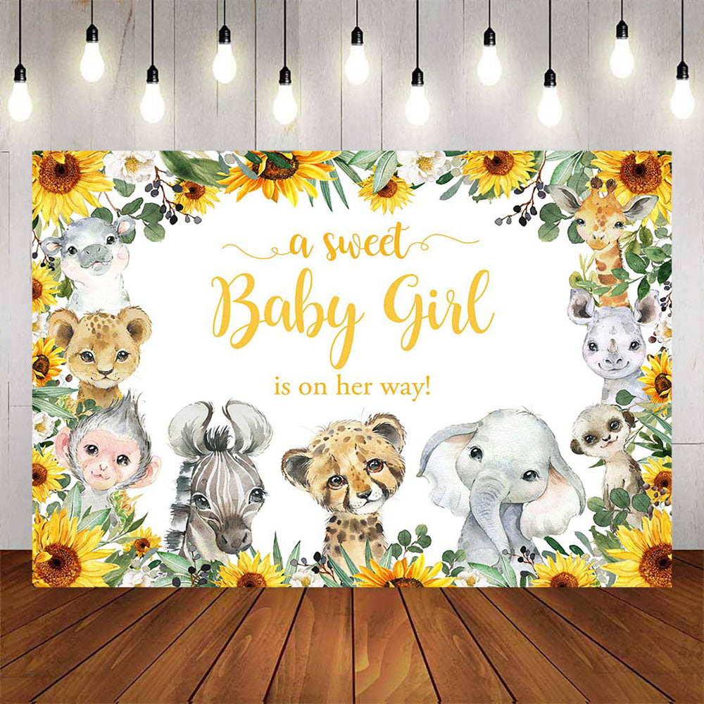 Mocsicka A Sweet Baby Girl is on Her Way Sunflower Baby Shower Backdrop-Mocsicka Party