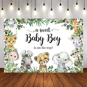 Mocsicka jungle Animals a sweet baby boy is on his way Baby Shower Party Backgrounds-Mocsicka Party