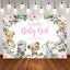 Mocsicka Jungle Animals and Pink Flowers a sweet baby girl is on her way Backdrop-Mocsicka Party