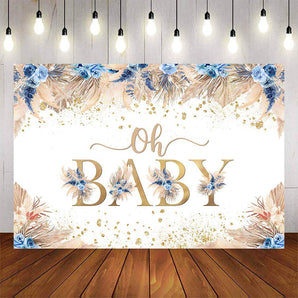 Mocsicka Blue Flowers Oh Baby Shower Backdrop