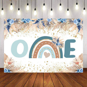 Mocsicka One Rainbow and Flowers Baby Shower Backdrop