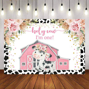 Mocsicka Farm Holy Cow and Pink Flowers Birthday Backdrop