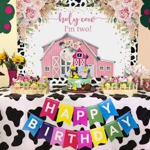 Mocsicka Farm Holy Cow and Pink Flowers Birthday Backdrop-Mocsicka Party