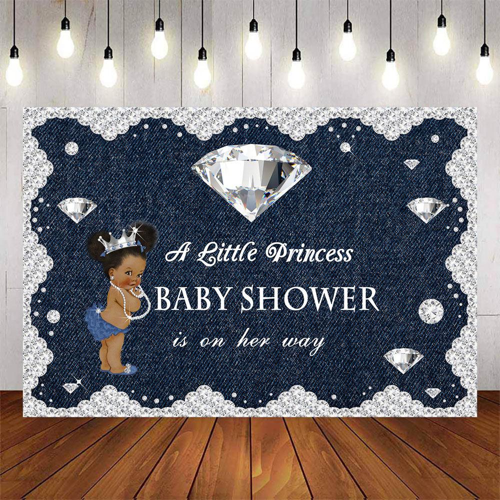 Mocsicka A Little Princess is on Her Way Baby Shower Backdrop Denim and Diamond Photo Background-Mocsicka Party