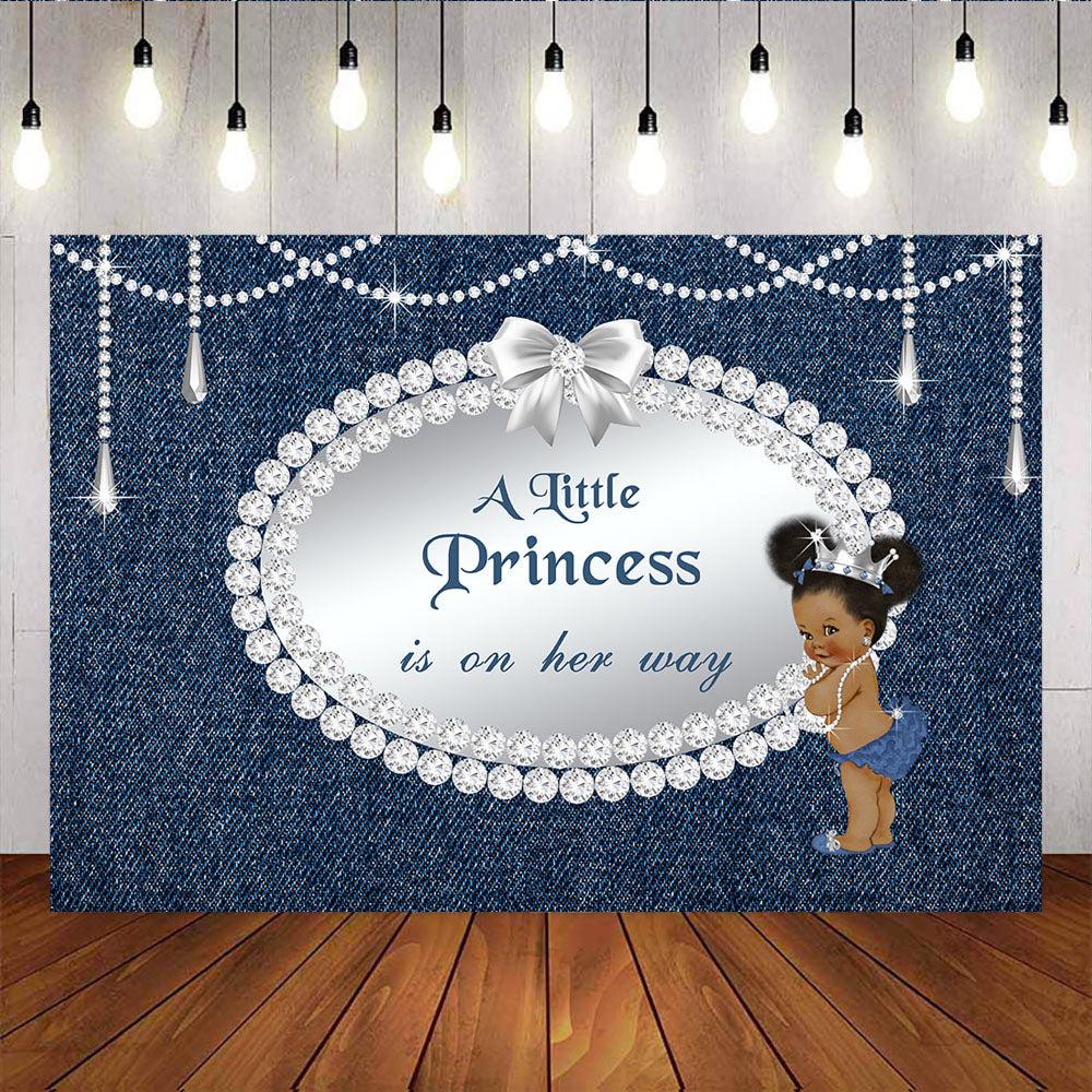Mocsicka A Little Royal Princess is on Her Way Baby Shower Backdrop Denim and Diamond Background-Mocsicka Party