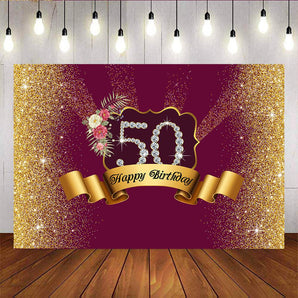 Mocsicka Happy 50th Birthday Party Supplies Diamond Flowers and Golden Dots Photo Banners-Mocsicka Party