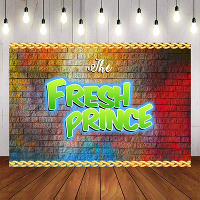 Mocsicka Fresh Prince Gold Chain and Painted Wall Happy Birthday Backdrops-Mocsicka Party