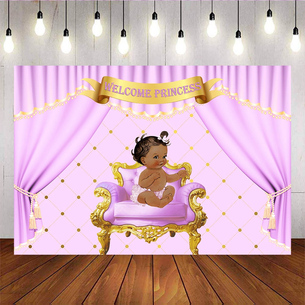Mocsicka Welcome Princess Baby Shower Backdrop Royal Girl Purple Curtain Photo Background-Mocsicka Party