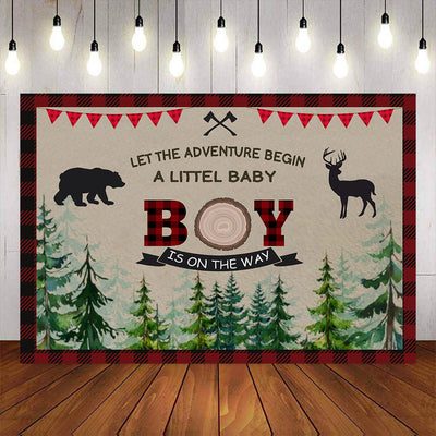 Mocsicka Little Bear and Forest Red Plaid Baby Shower Photo Background-Mocsicka Party