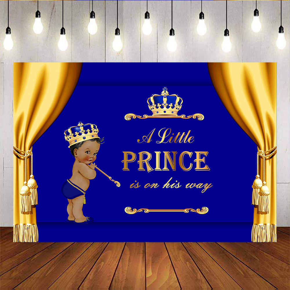 Mocsicka A Little Prince is on His Way Backdrop Royal Boy Blue Curtain Photo Background-Mocsicka Party