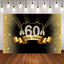 Mocsicka Champagne 60th Birthday Party Backdrop Black Gold Dots Backdrops
