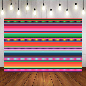 Mocsicka Mexican Fiesta Theme Party Prop Colorful Stripes Happy Birthday Backdrops-Mocsicka Party