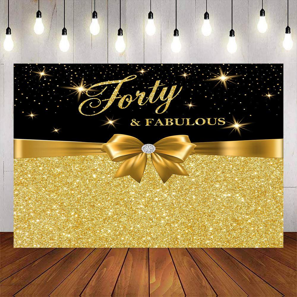40 Background Custom Fabulous Forty Birthday Party Backdrop Golden Bow Background ...