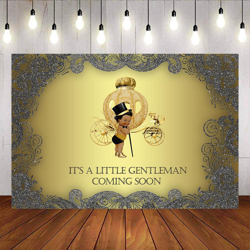 Mocsicka It's A Little Gentleman Coming Soon Royal Boy Golden Carriage Baby Shower Backdrop-Mocsicka Party